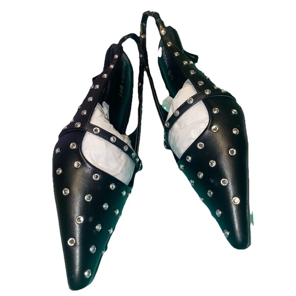 Madden Girl Women’s Black Krystal -R Sling back Kitten Heels w/ Jewel Studs 8.5 - Picture 5 of 11